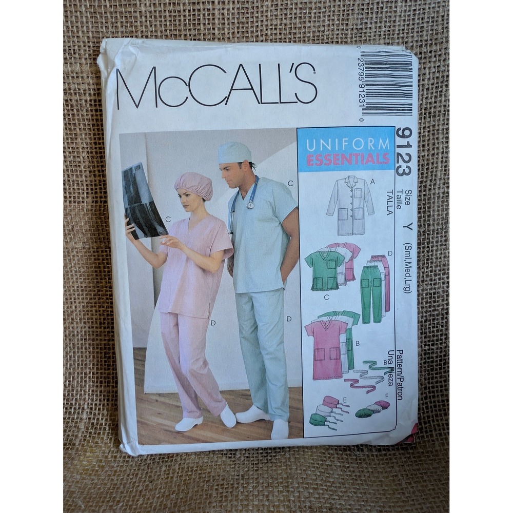 McCall's 9123 Medical Scrubs Lab Coat Pants Cap Sewing Pattern Unisex Size S-L